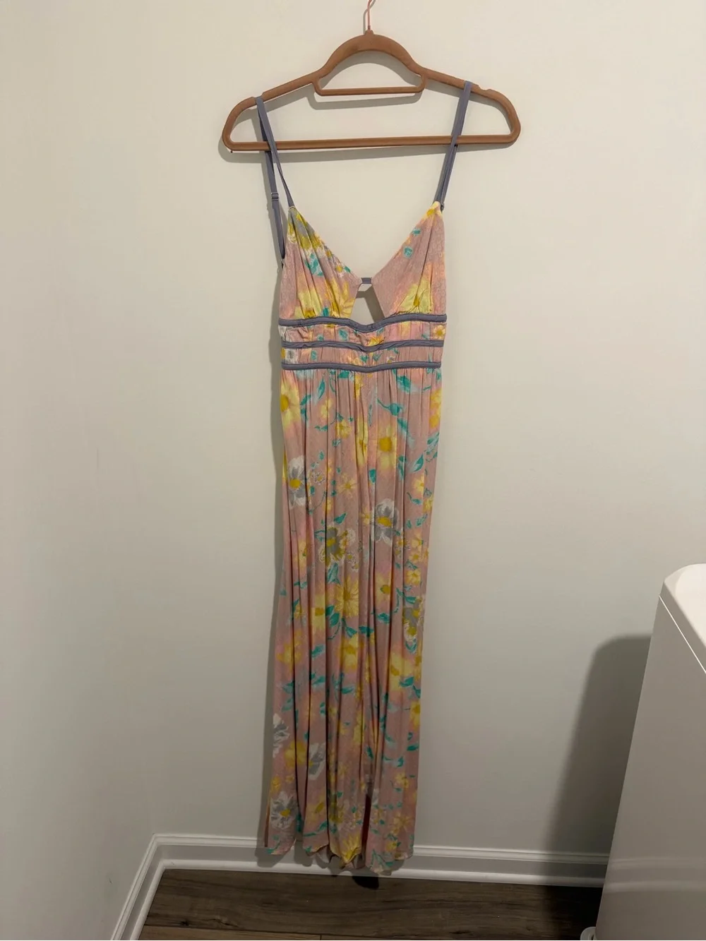 Free People Pink Floral Maxi Dress with Yellow & Mint Accents